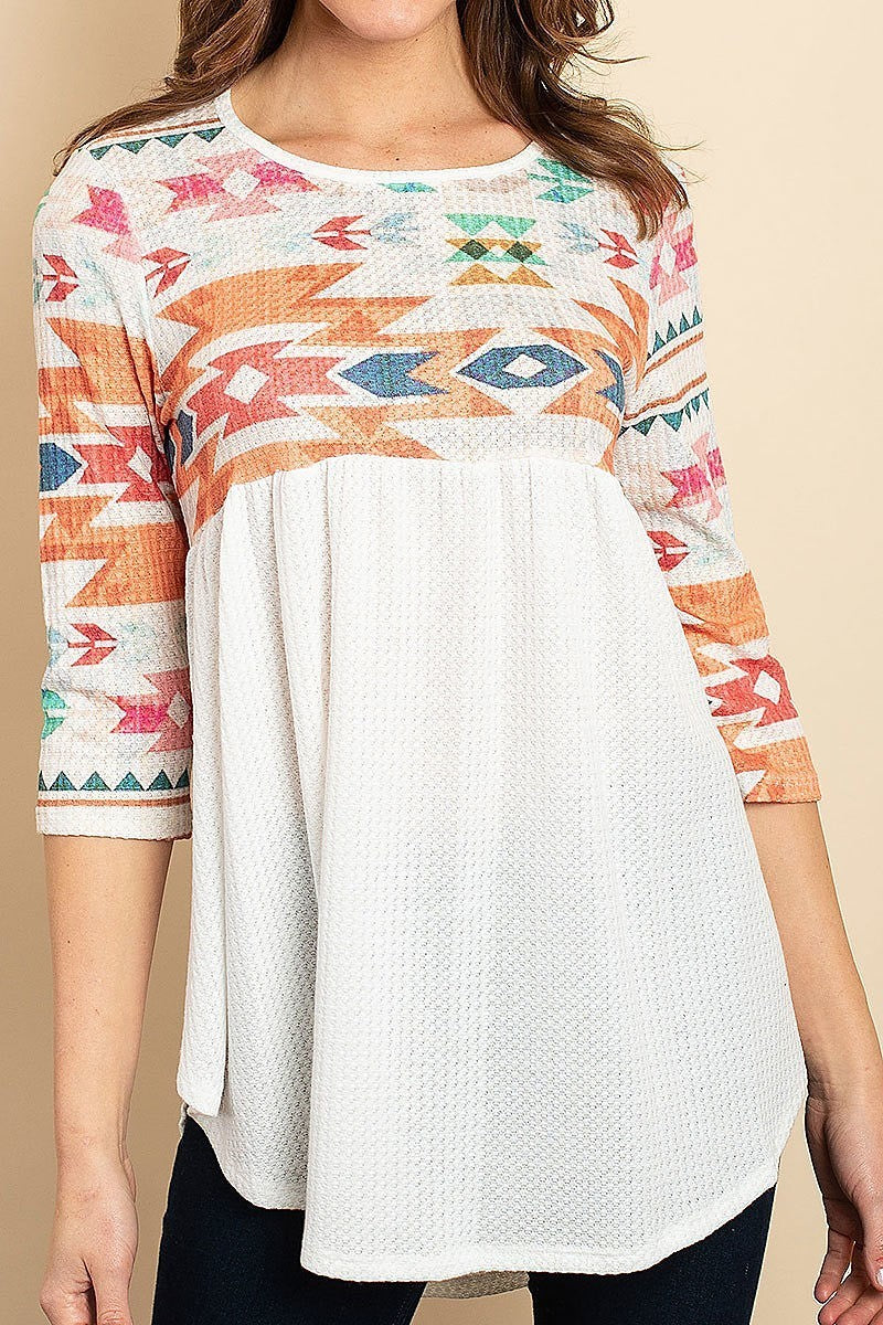 Aztec print color block top (ED8016)