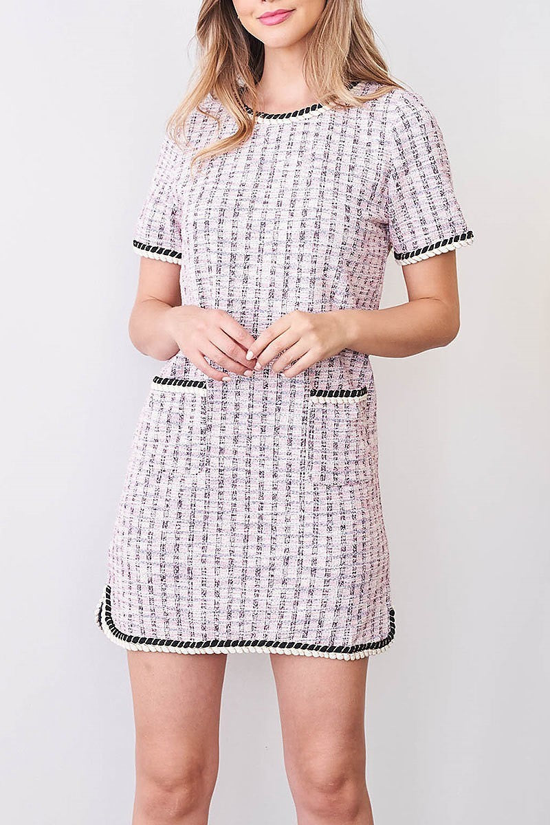 Contrast trim detail textured stripe dress (DED7006)