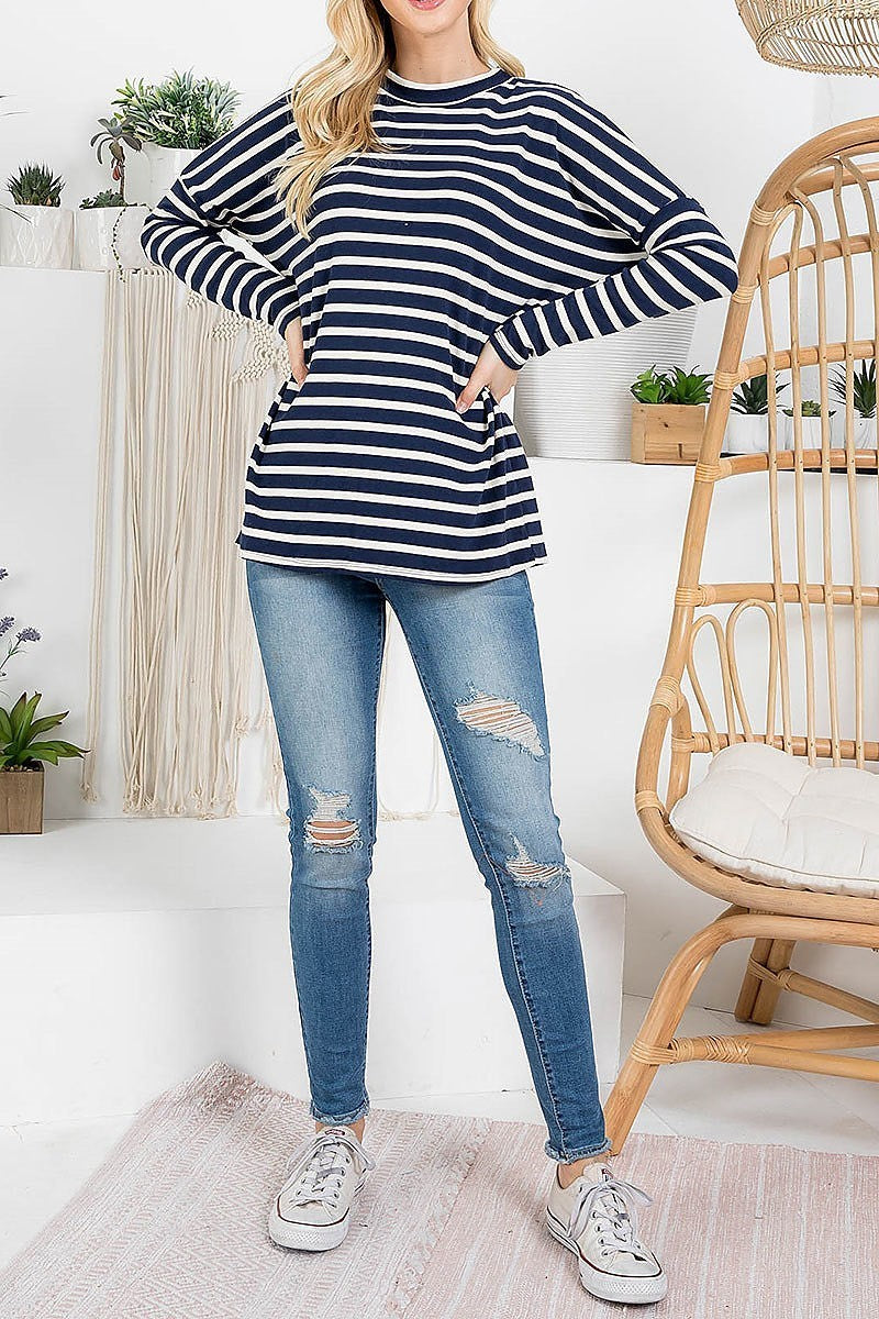 Crew neck loose fit stripe top (EF2860)