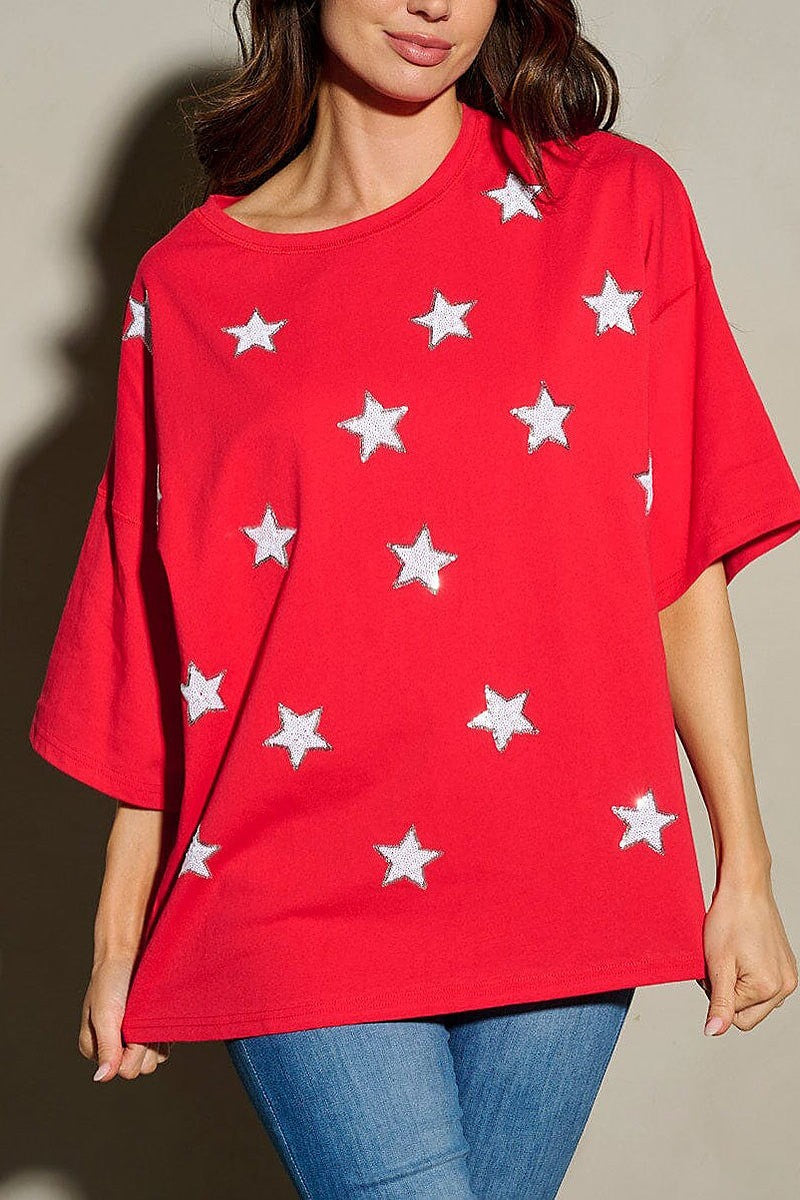 Sequins stars patriotic tunic blouse top (EFWT9744)