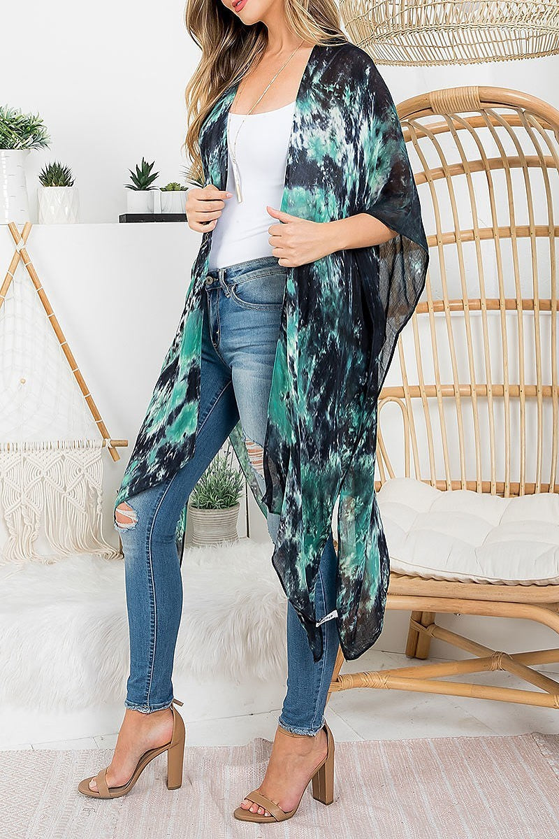 Tie dye bohemiian open front kimono (EF3265)