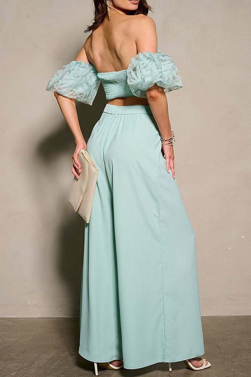 Short sleeve crop top & pleated pants 2pc set (EFWT9510)