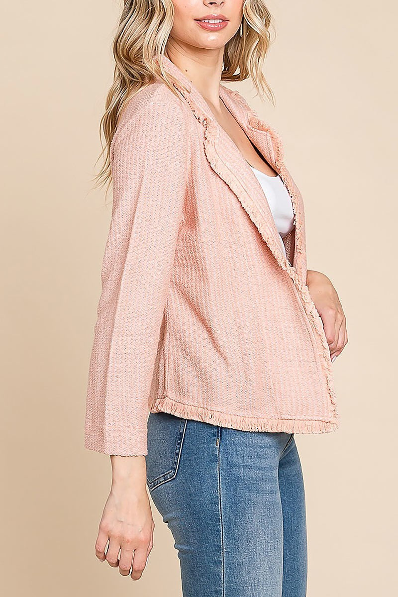 Fringed edge crop boucle terry jacket (EDH1327)