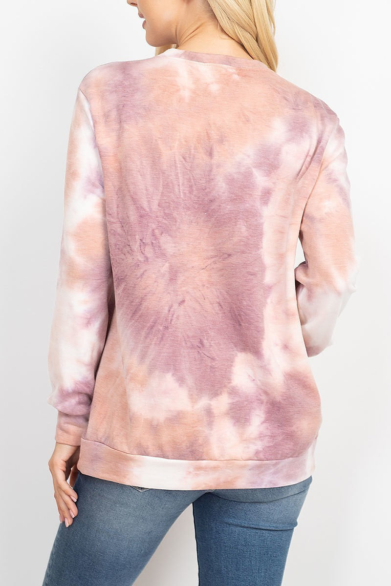 French terry back brushed tie dye pullover with kangaroo pockets (EF1966)