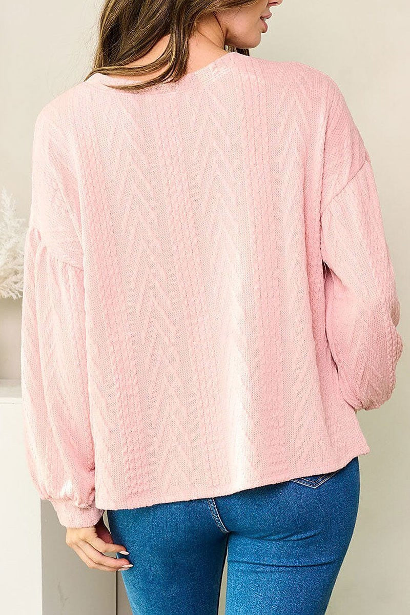 Long sleeve detailed solid top (EFWT3667)