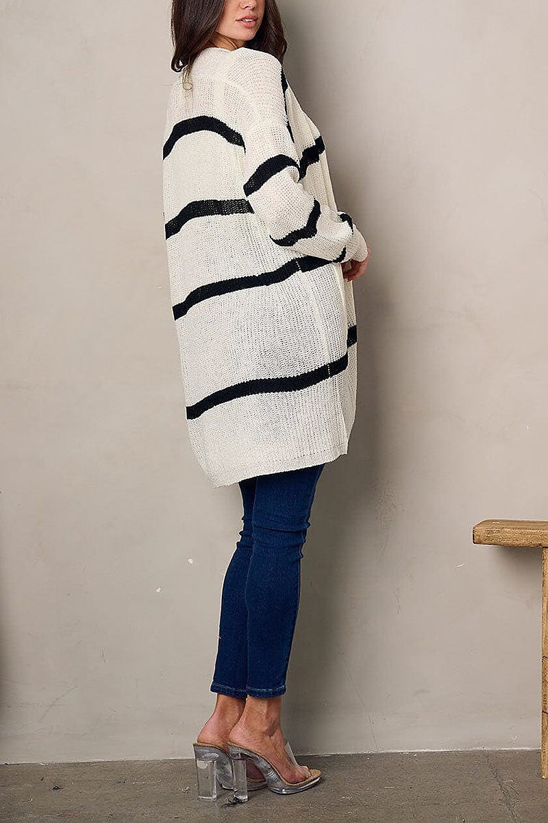 Long sleeve pockets stripes cardigan (EFWT2023)