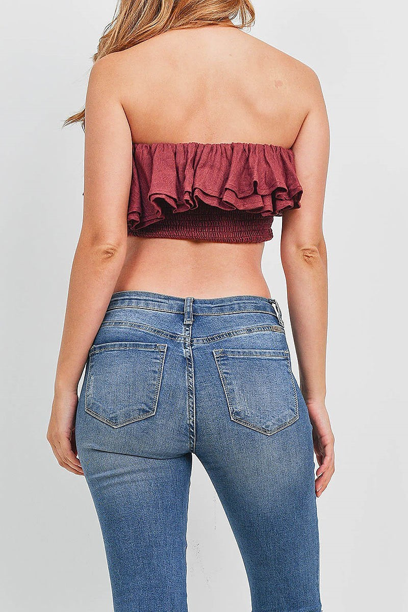 Ruffle tiered smoke crop top (EF1609)