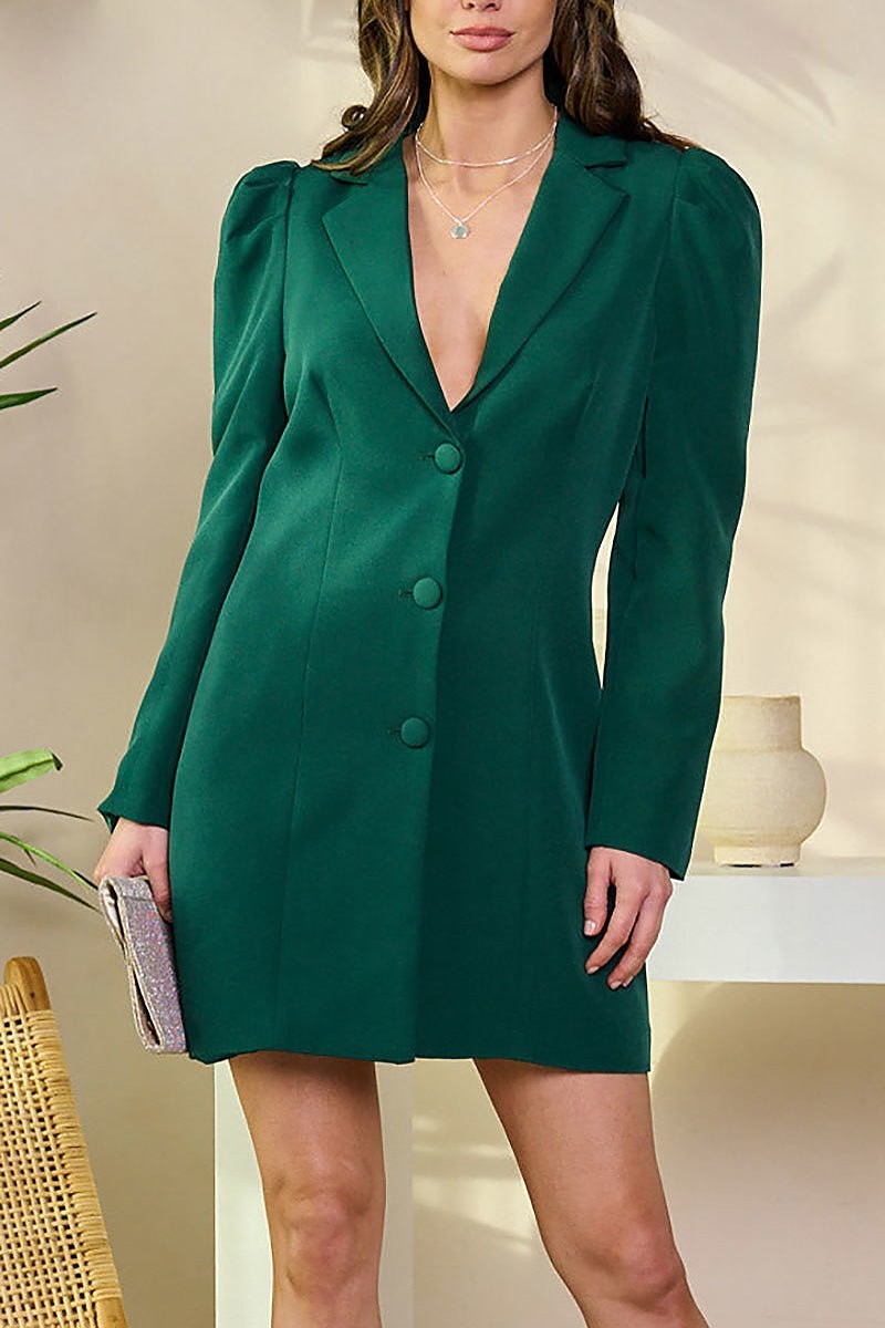 Long sleeve v-neck button up mini dress (EFWT6169)