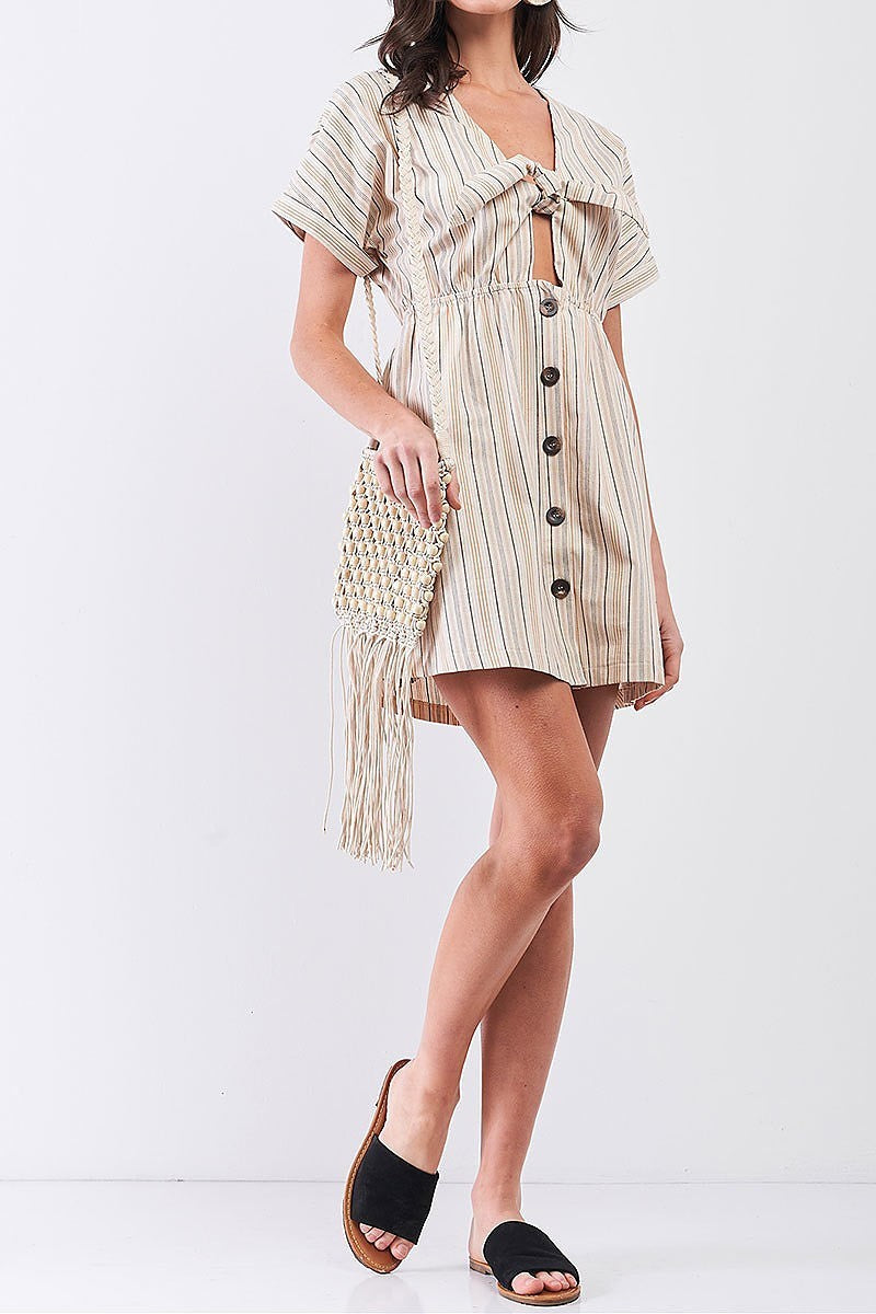 Tie front button down stripe dress (TDG7940)