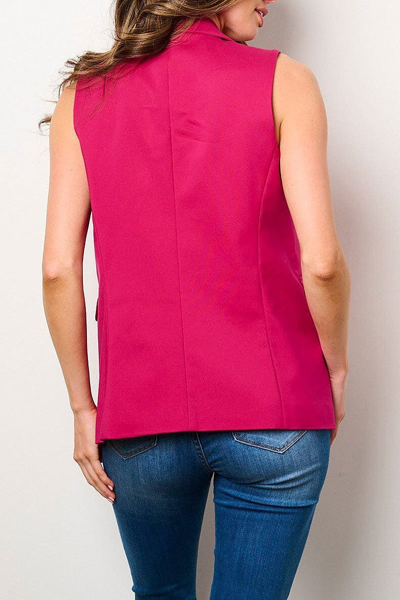 Sleeveless open front buttons detailed vest (EFWT9131)