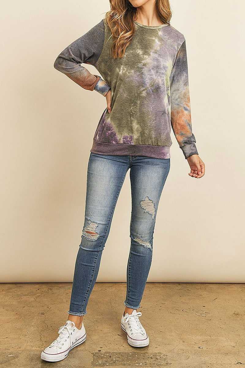 Round neck pull over tie dye top (ED8519)