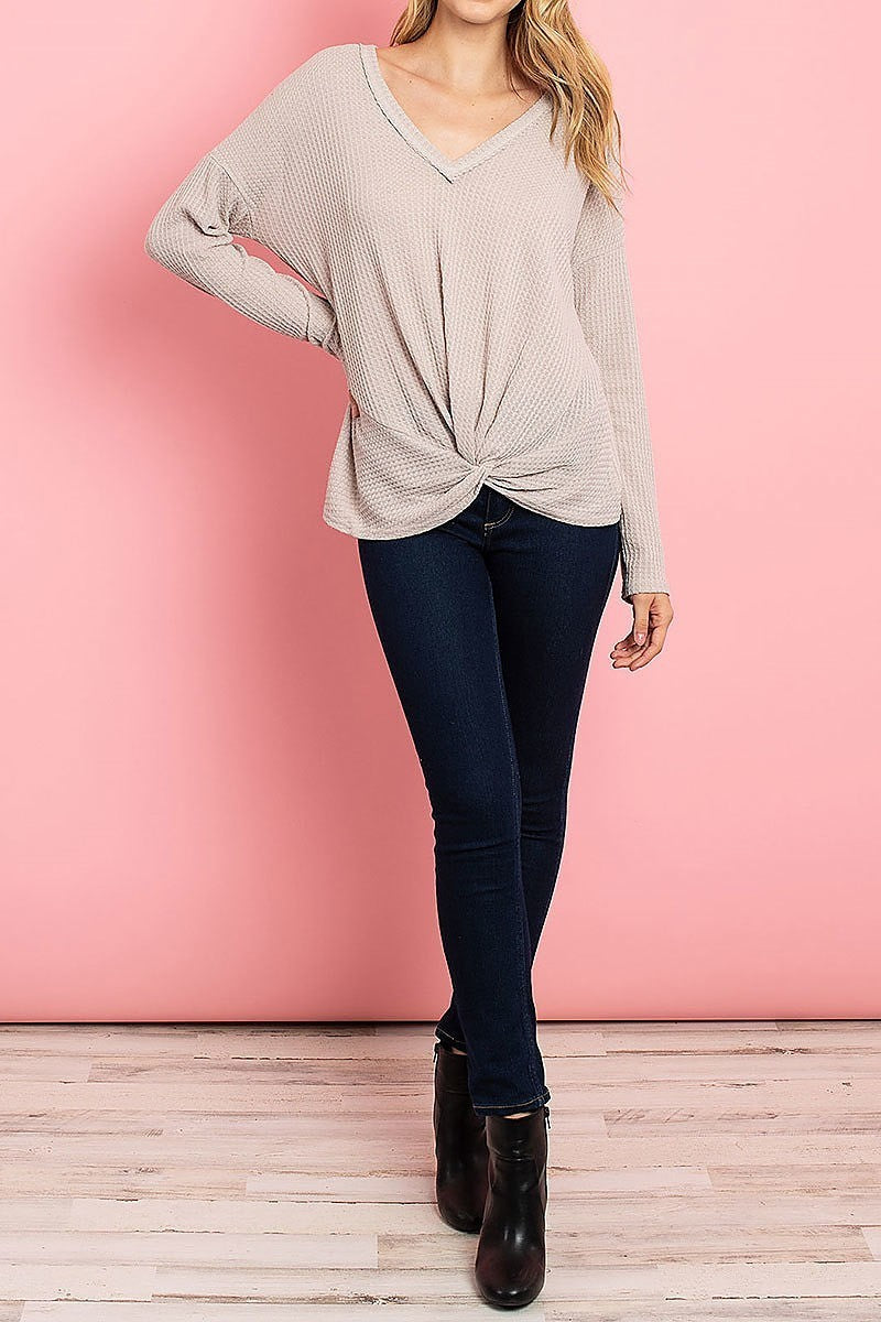 V neck twist front thermal top (ED7968-1)