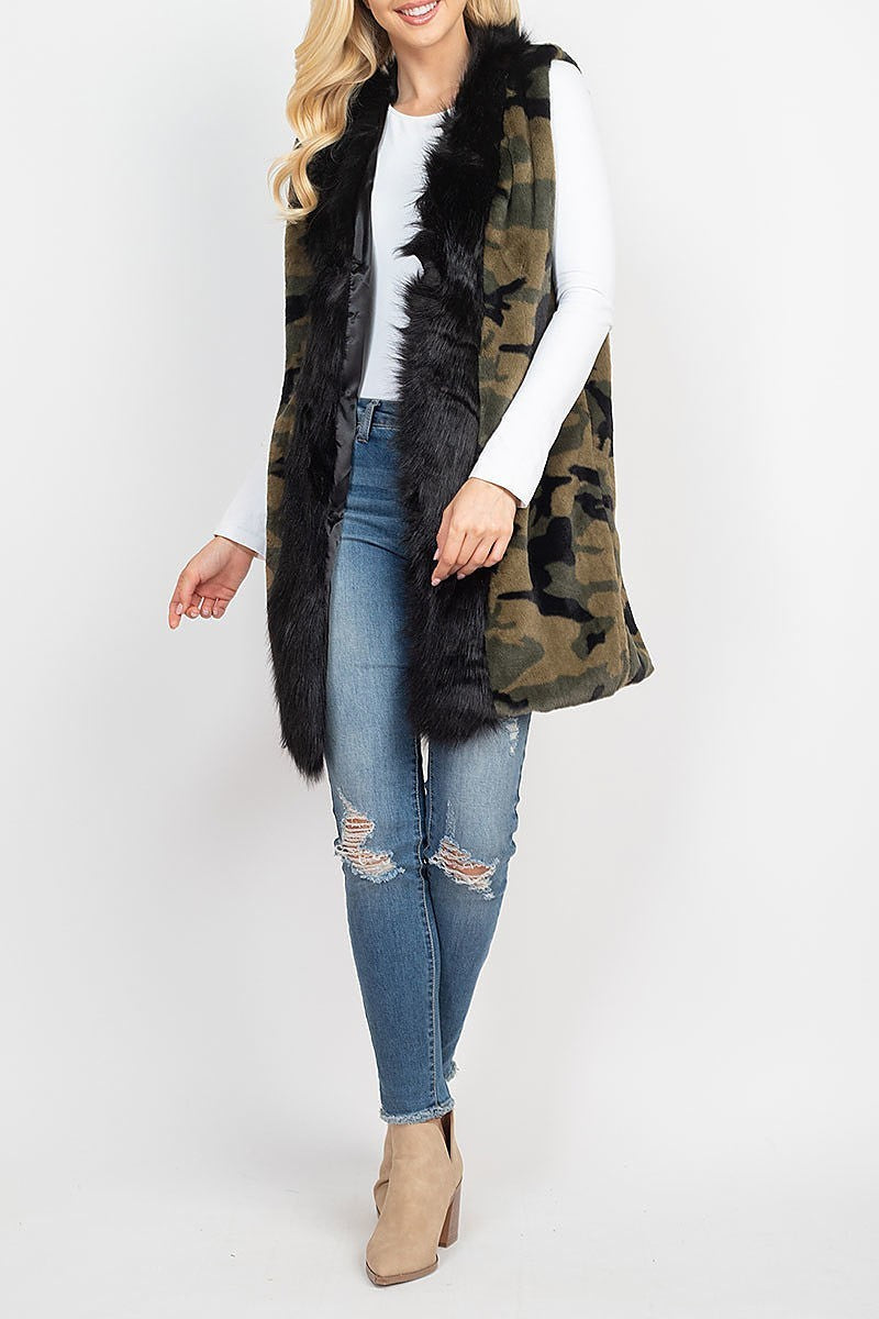 Camo faux fur trim vest lined (DGS5303)