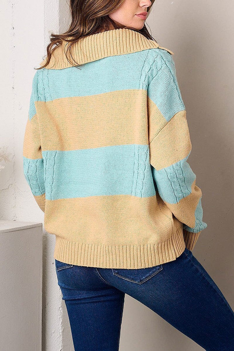 Long sleeve v-neck colorblock sweater (EFWT3196)