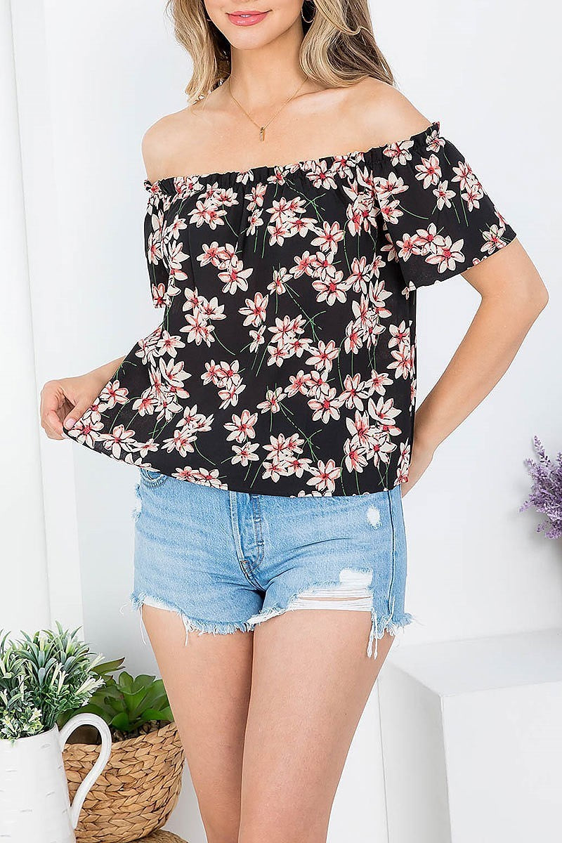 Off shoulder floral print top (EF4062)