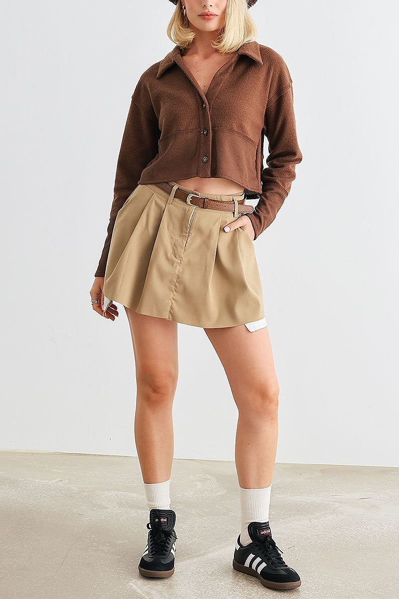 Long sleeve button up collared neck crop top (TED1991)