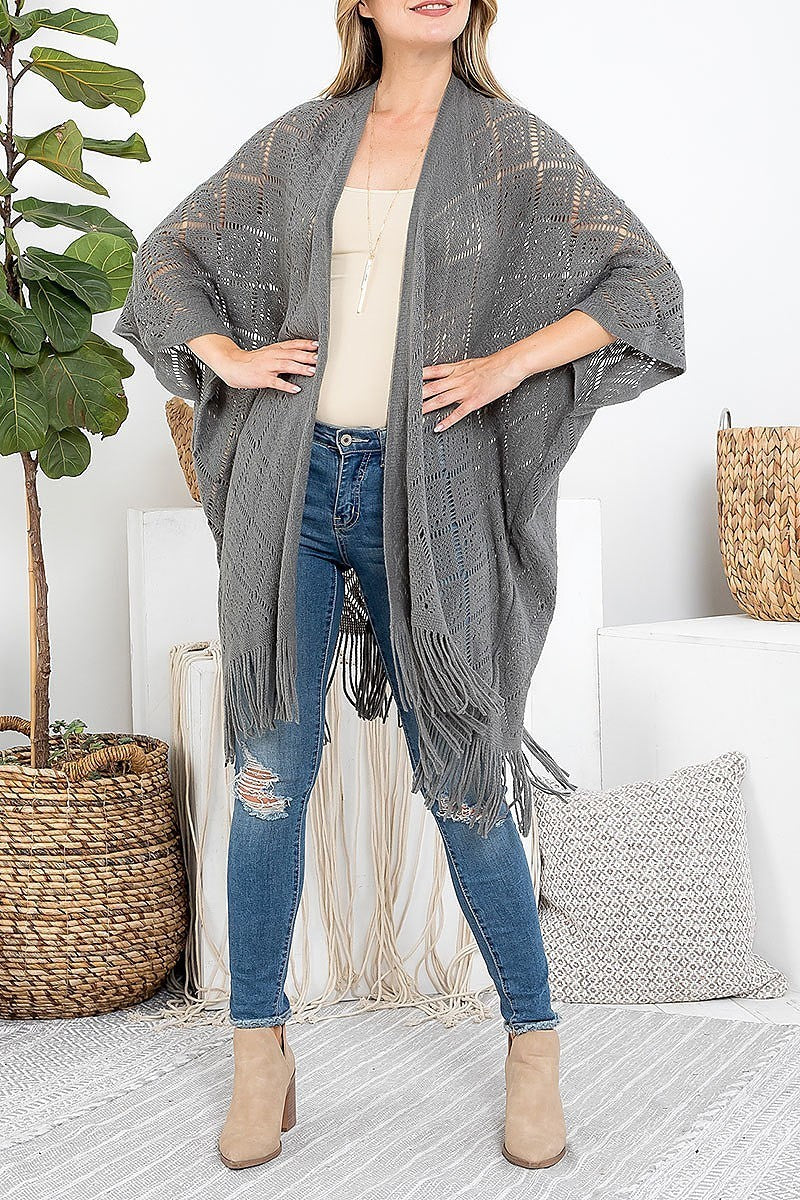 Crochet diamond pattern fringe kimono (DGS5425)