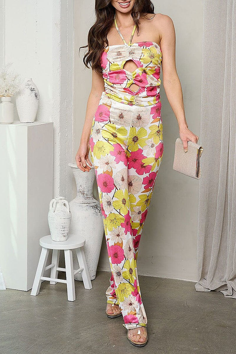 Sleeveless crop top and pants floral set (EFWT1259)