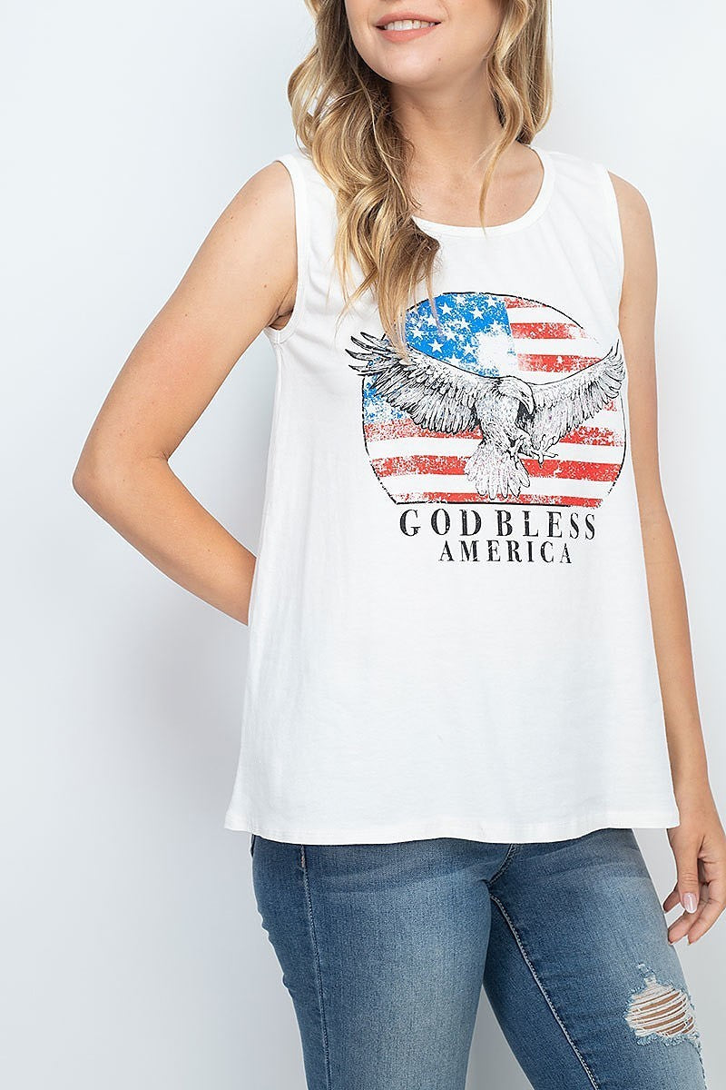 God bless america print tank top (EF1316)