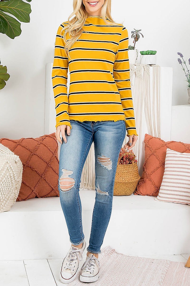 Mock neck stripe long sleeve top (EF2805)