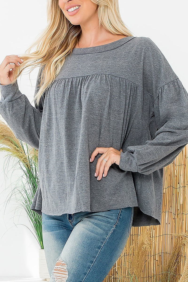 Long sleeve pleated detail top (EF6089)