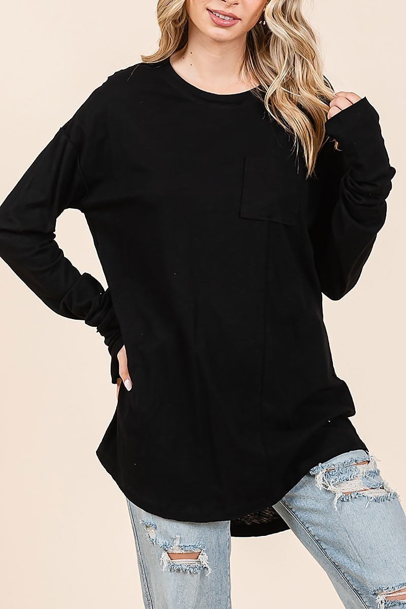 Slouchy oversized tee with patch breast pocket (EDH2297)