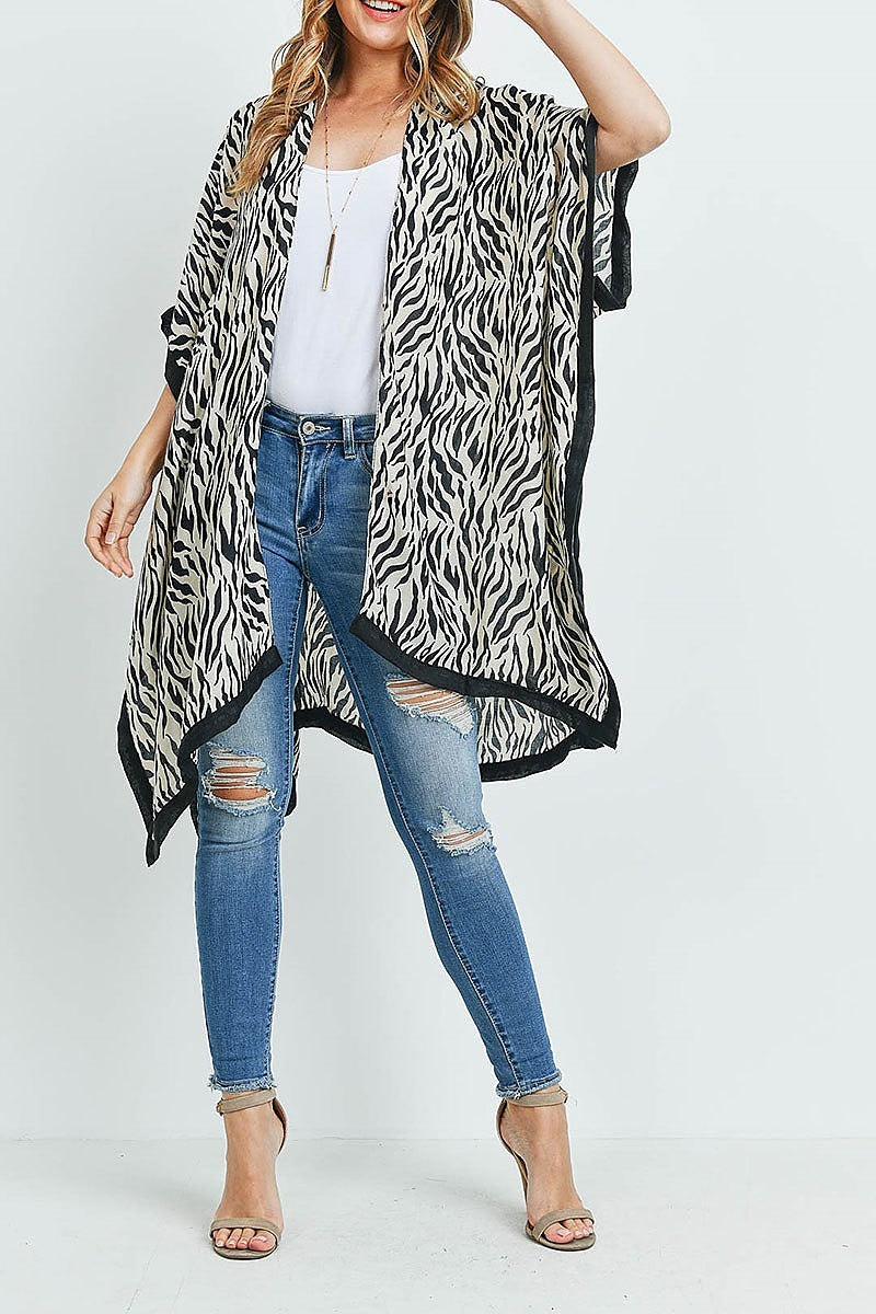 Animal print contrast band kimono top (ED9242)