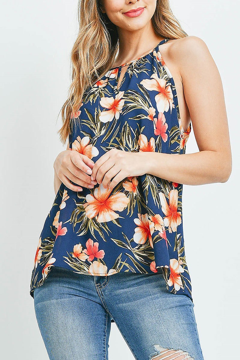 Cami strap key hole floral top (EF1818)