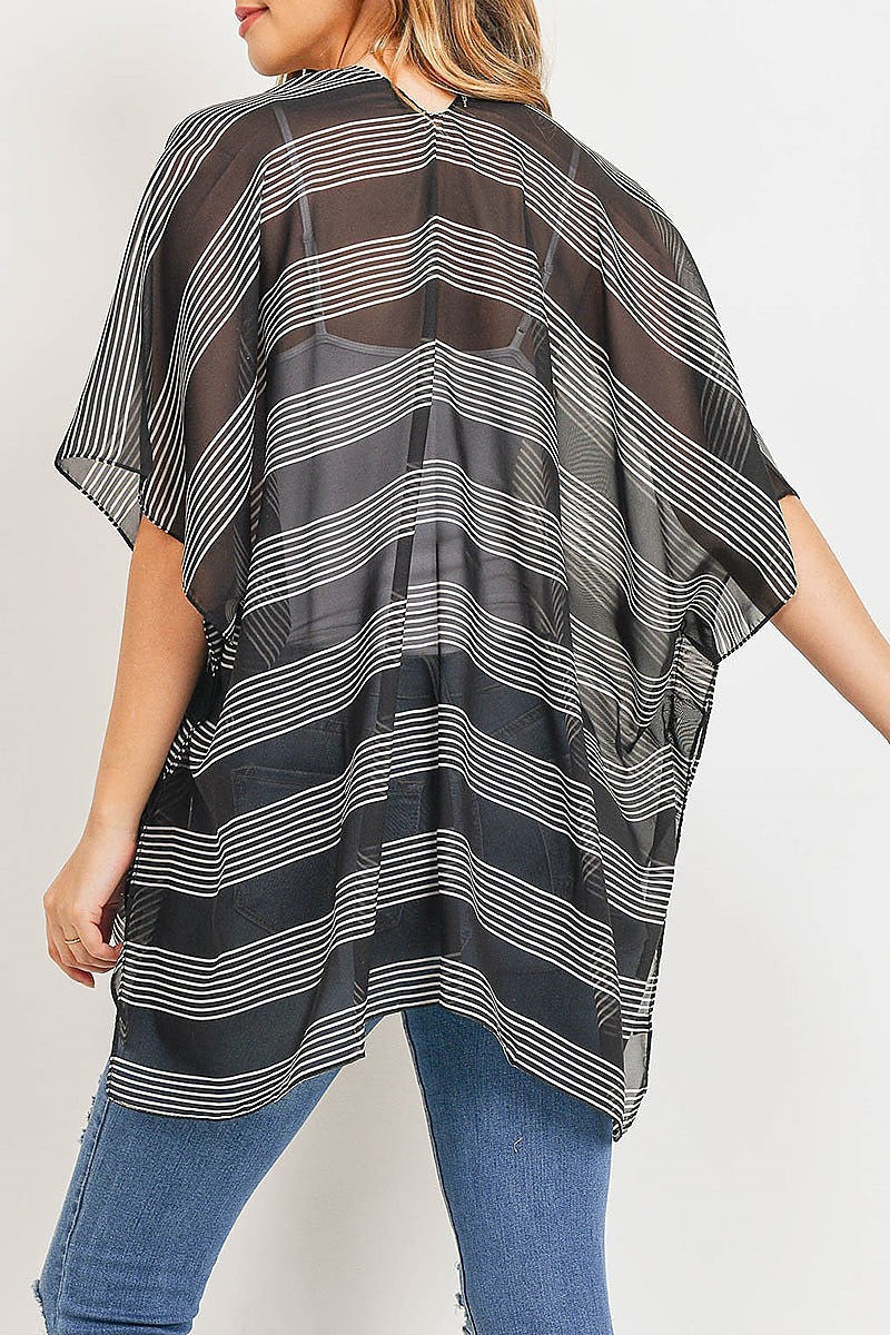 Sheer stripe loose fit kimono top (ED9021)