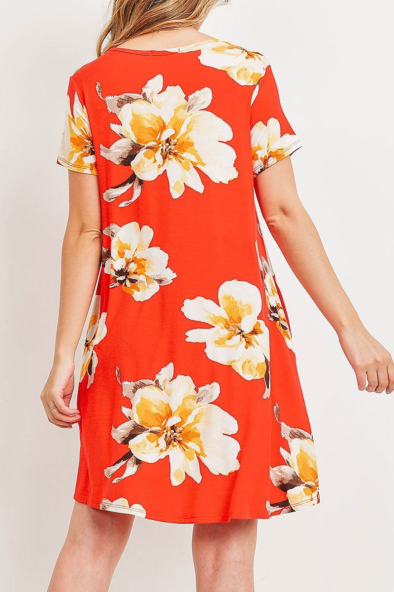 Painterly floral print round neck dress (DED6064)