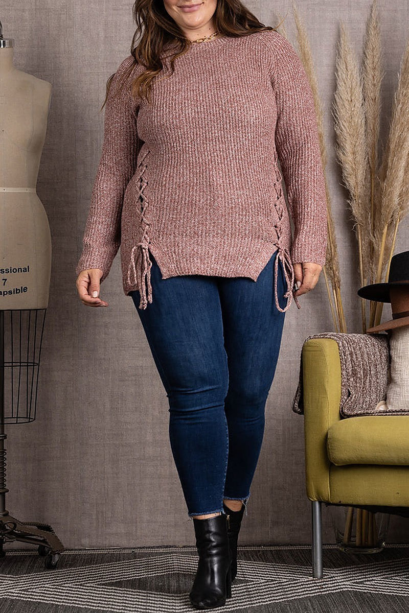 Soft knit crisscross plus size sweater (EDSW3671)