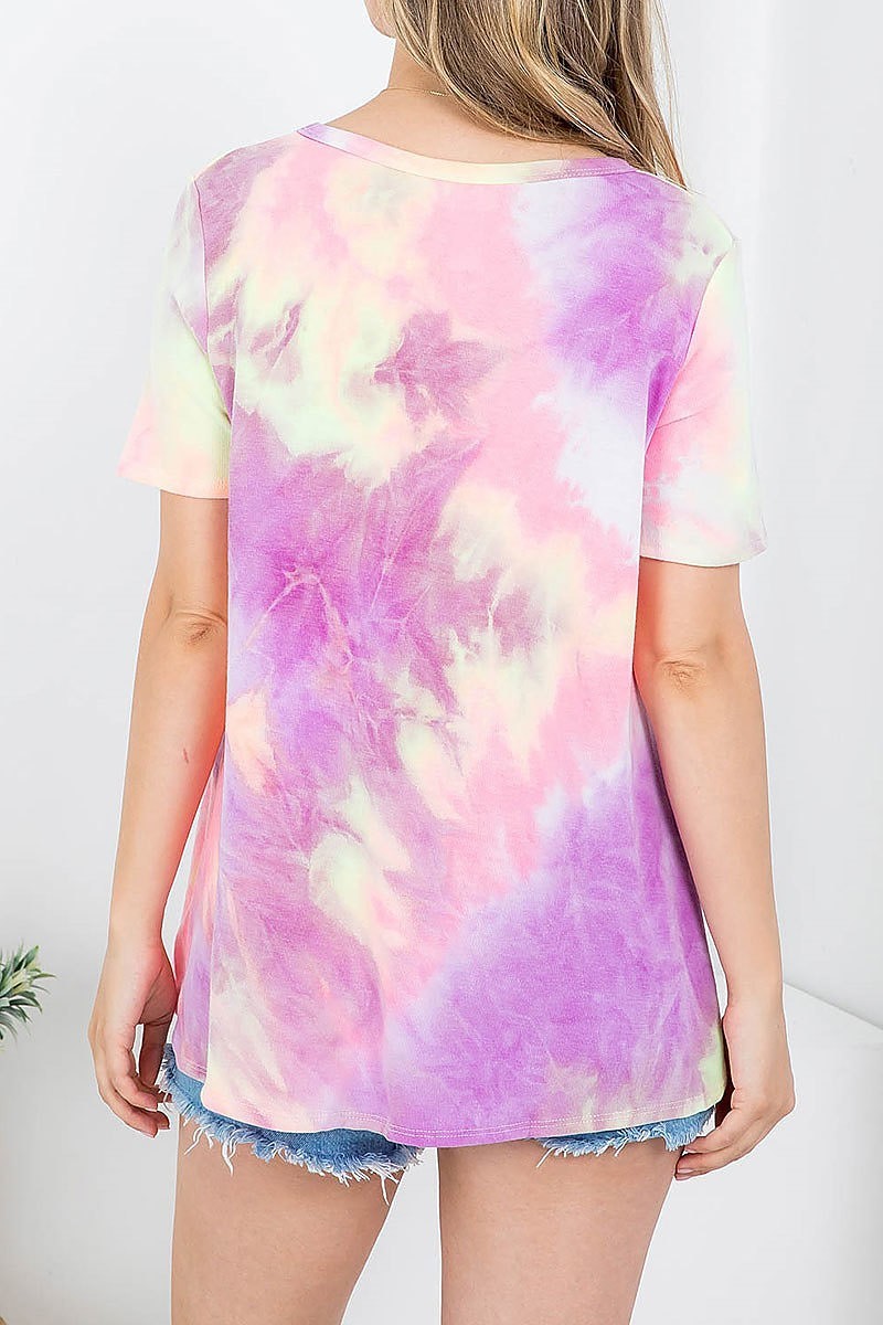 V neck tie dye loose fit top (EF4088)