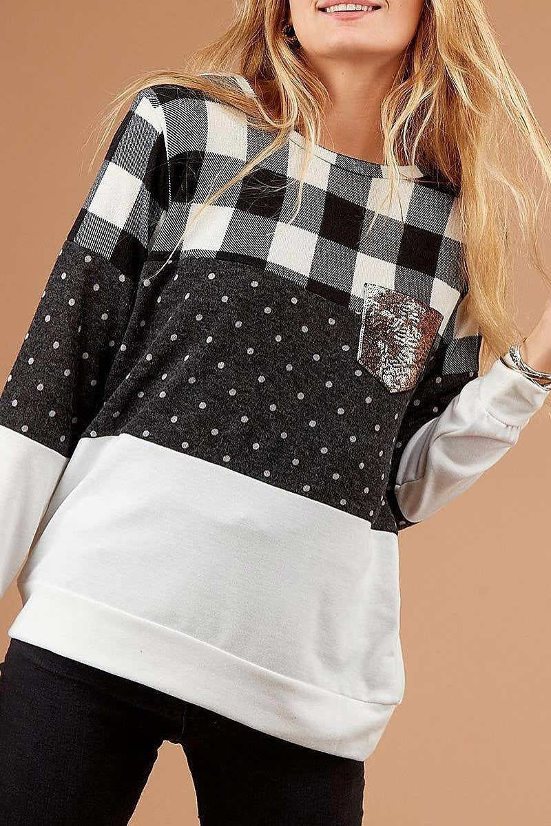 Plaid polka dot color block sweater (DGBM8895-LAST)