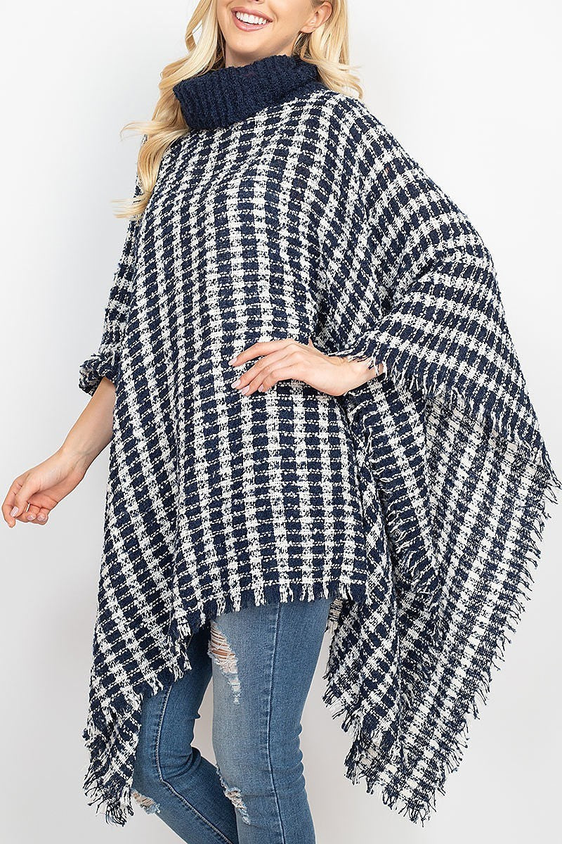 Knit striped plaid shawl poncho (DGS5284)