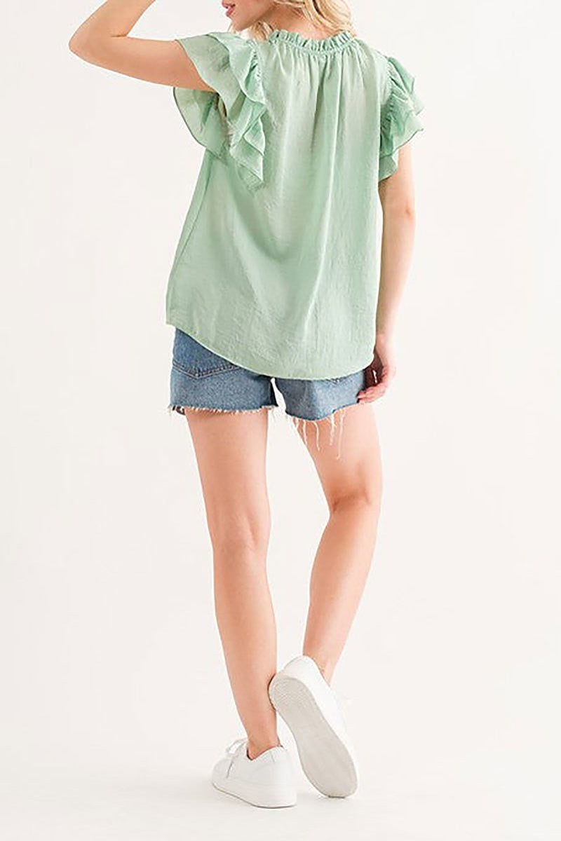 Soft touch ruffle sleeve blouse top (EDSW4479)