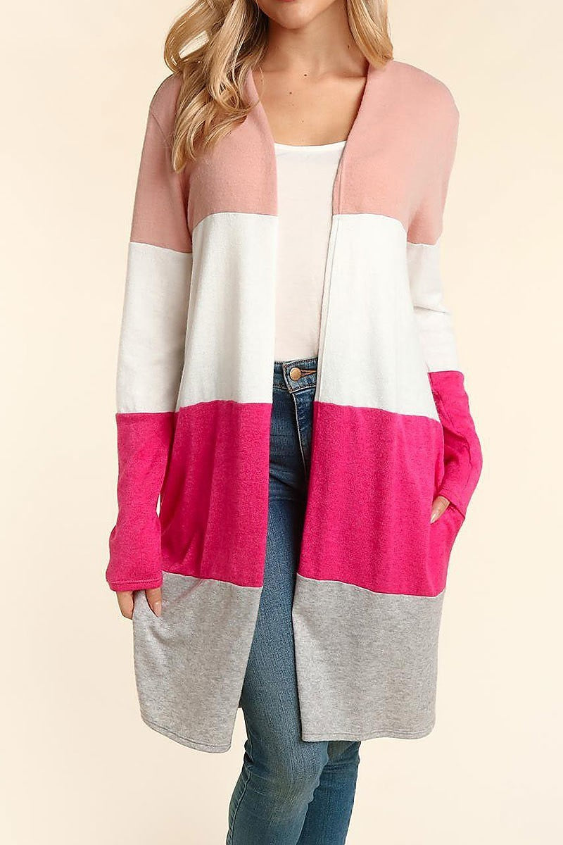 Color block sweater knit cardigan (ETBM4416)