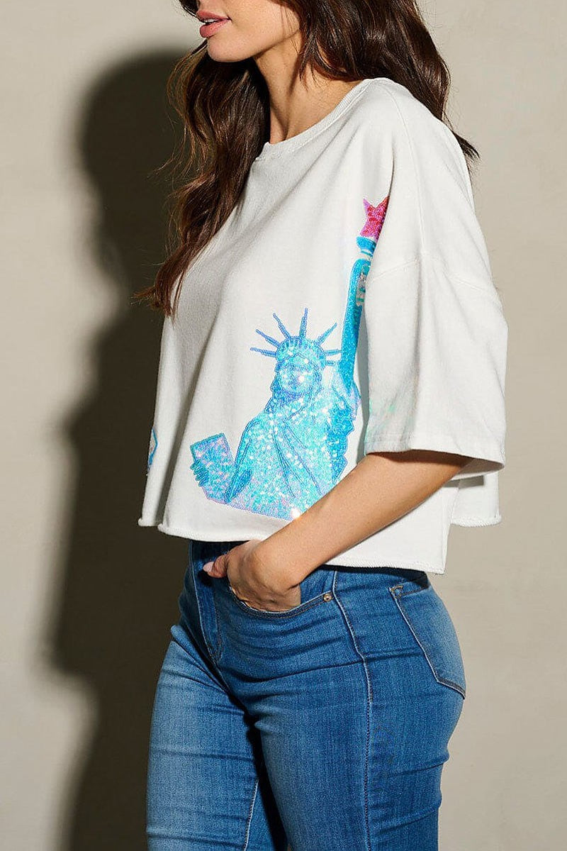 Sequins lady liberty patriotic tunic blouse top (EFWT9750)