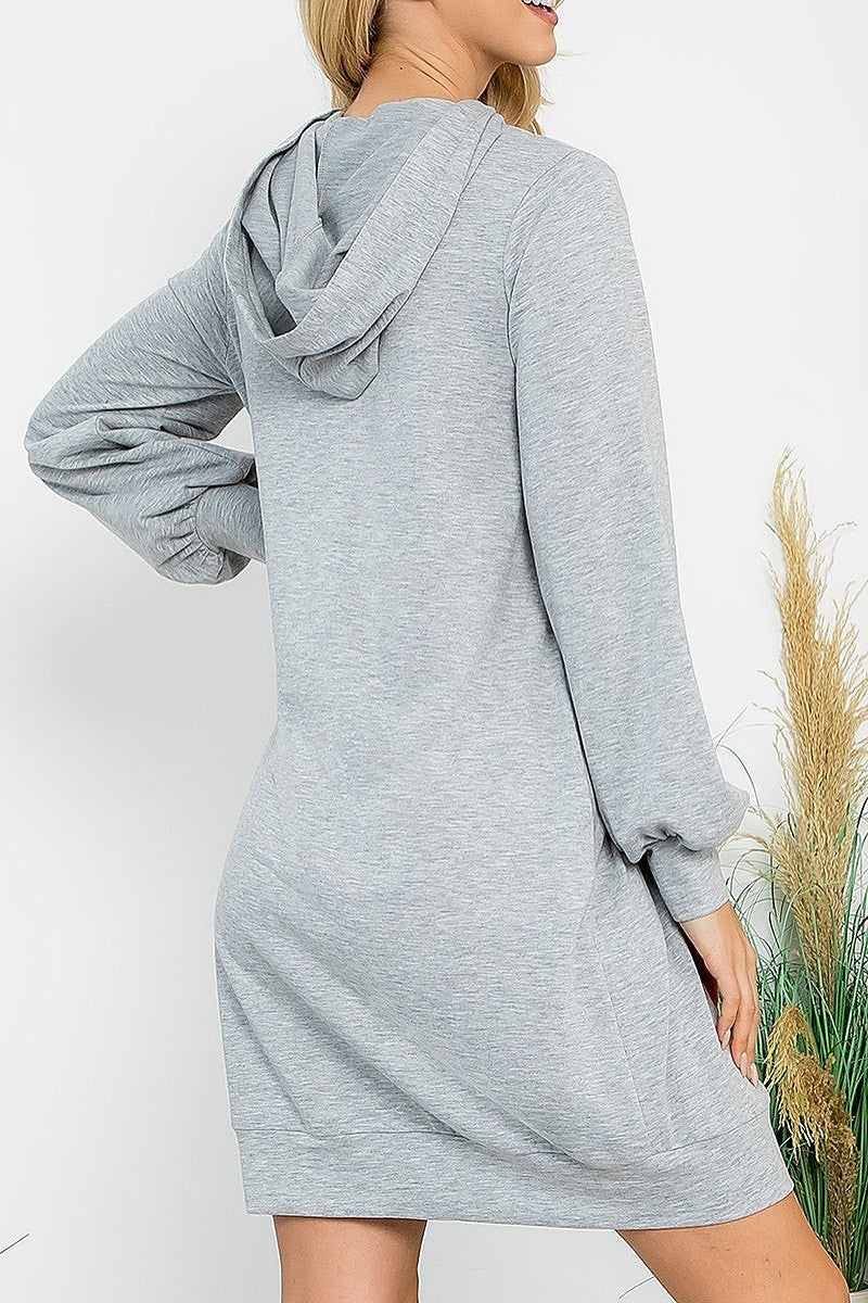 French terry long puff sleeve hoodie dress (DED8952)