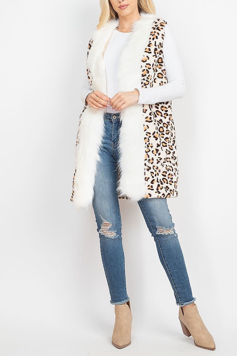 Leopard faux fur trim vest lined (DGS5304)