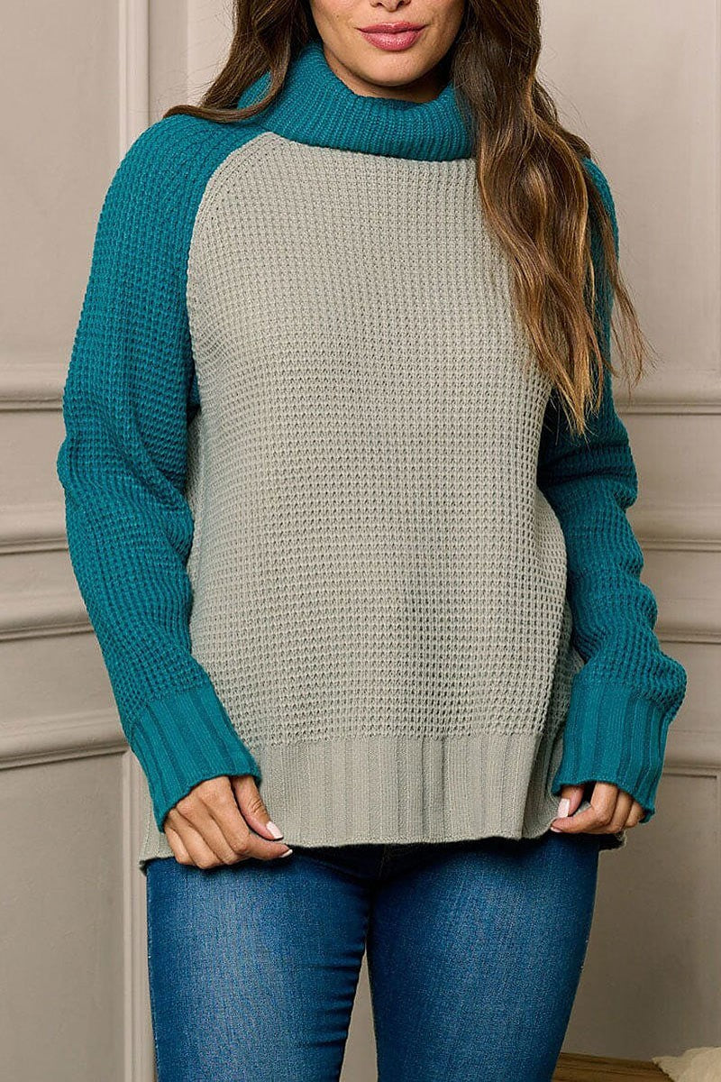 Turtle neck pullover back surplice sweater (EFWT5888)