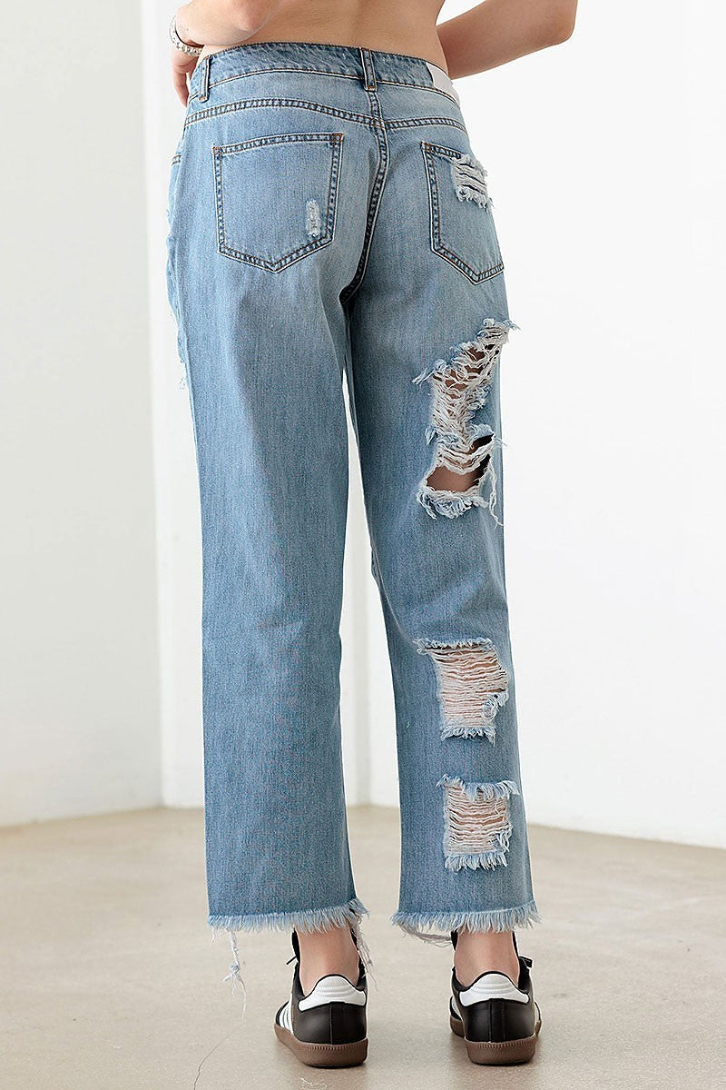 Distressed straight denim pants (TED2969)