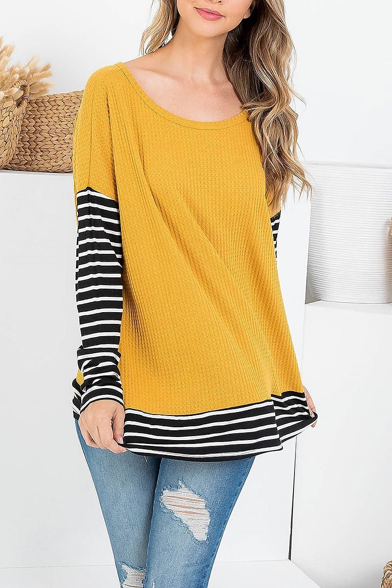 Stripe sleeve thermal color block top (EF2439)