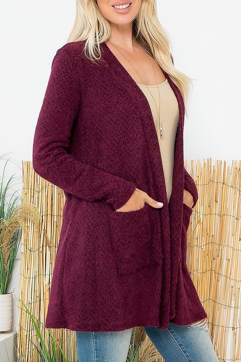 Front pockets open textured cardigan (DGS6132)