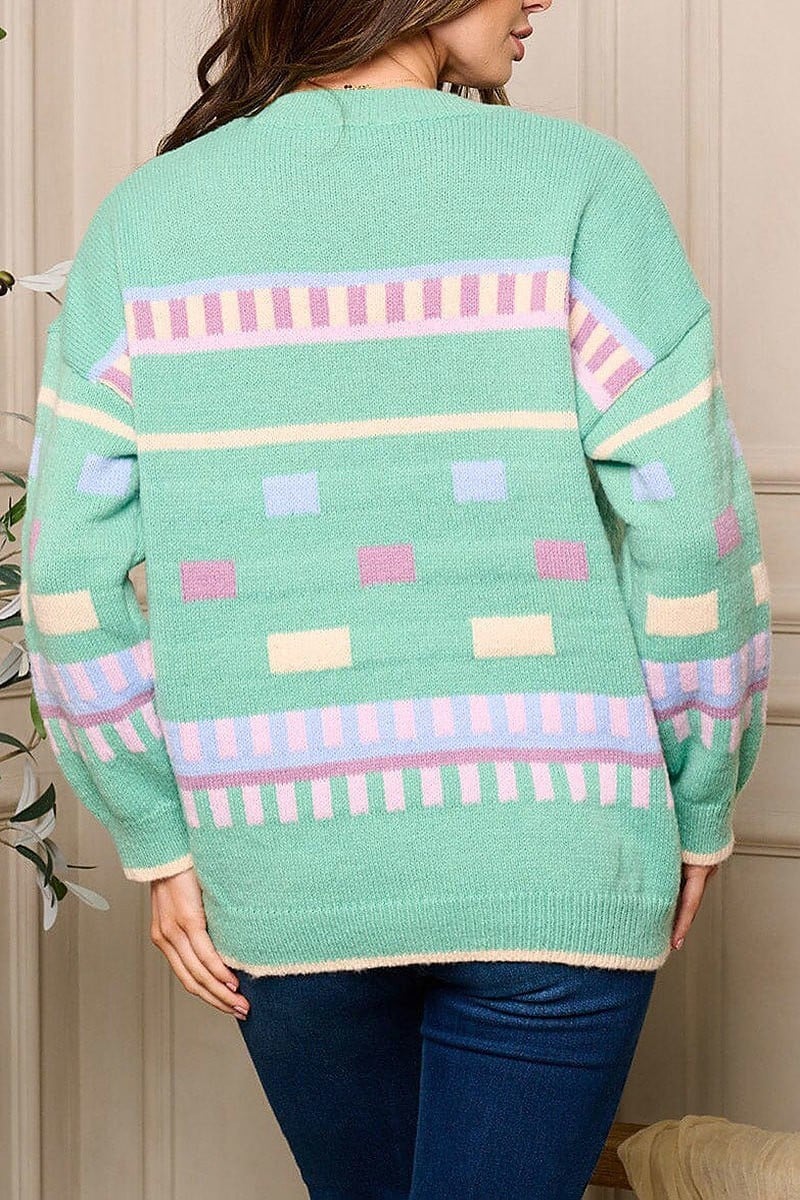 Long sleeve pullover graphic sweater (EFWT5448)