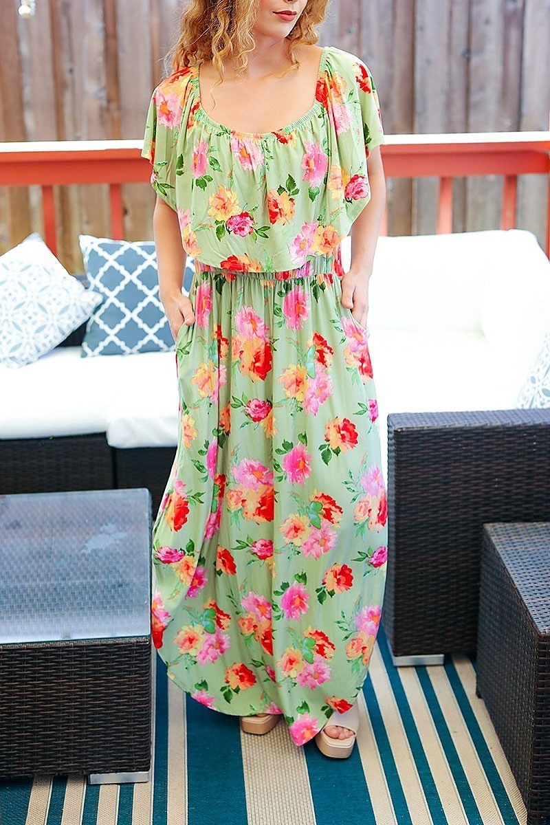 Off shoulder floral maxi dress (ETBM6022)