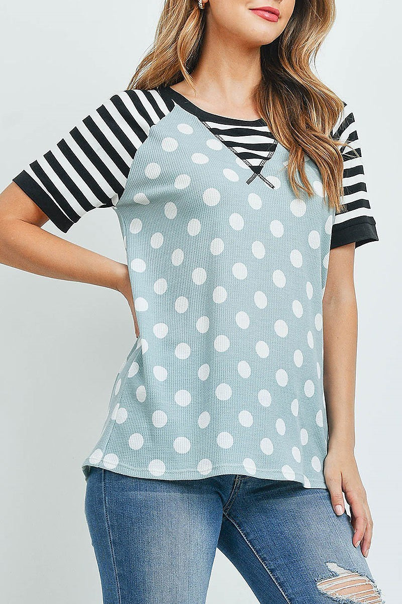 Thermal polka dot stripes neck and sleeve top (EF1965)