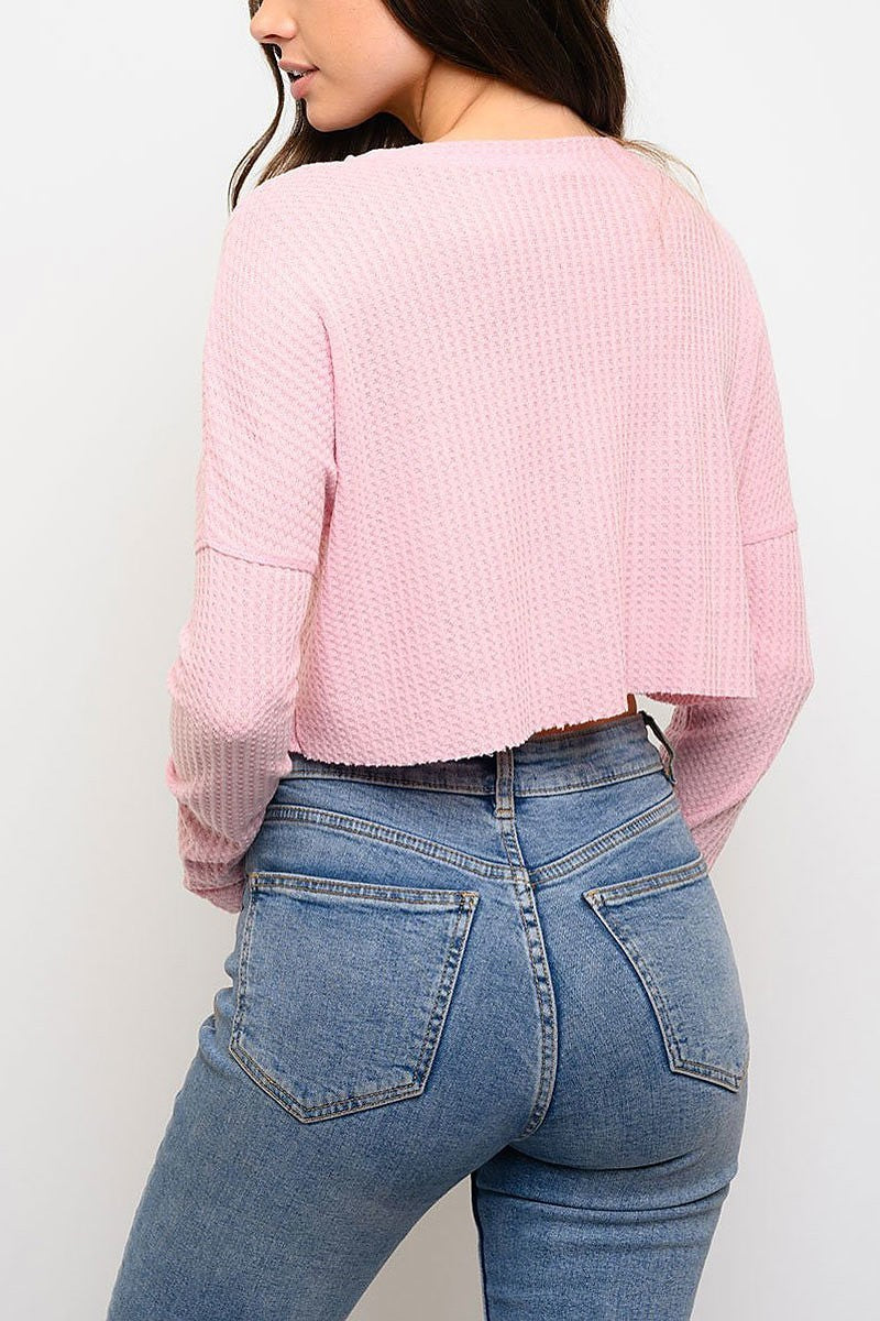 Long sleeve button detail crop top (EDWT3320)