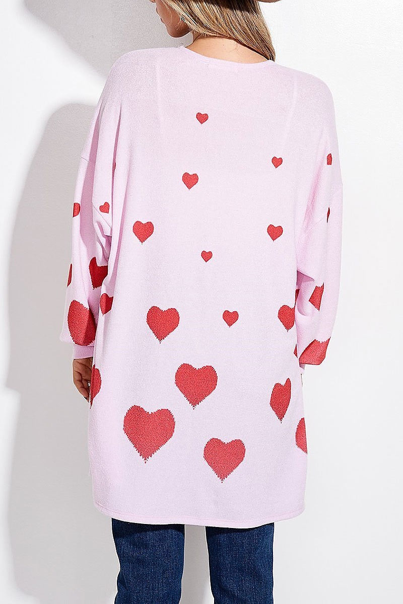 Heart all over loose fit cardigan (EF5074)