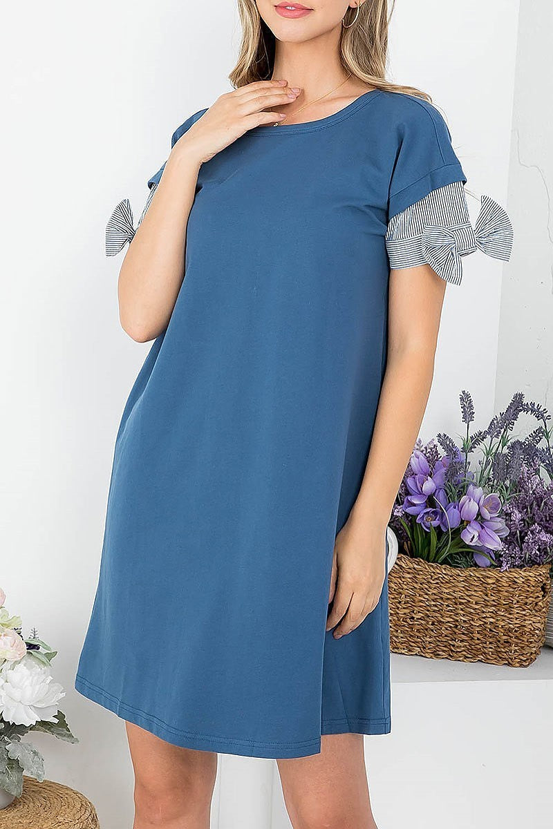 Scooped neckline with bow tie sleeves dress (DED7494)