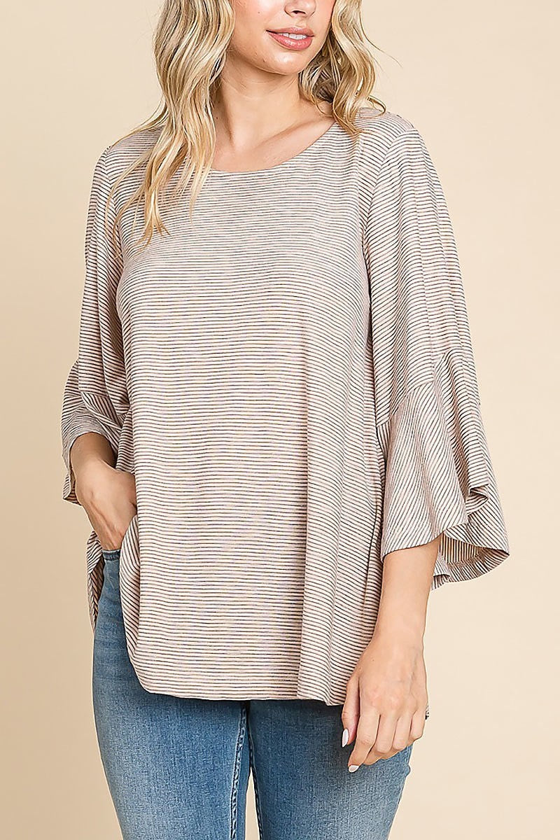 Round neck striped peasant top (EDH1210)